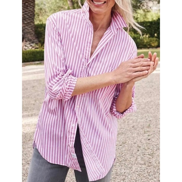 Frank & Eileen Tops - Frank & Eileen Joedy Woven Button Up Shirt Pink Stripe Cotton Small NWOT